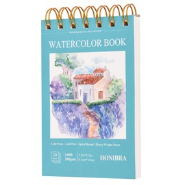Bloc de papel de acuarela de 3.5 x 5.5 pulgadas, 30 hojas de 300 g de prensa fría pequeño cuaderno de bocetos de acuarela encuadernado en espiral para adultos y niños ejercicios o dibujo y marcadores