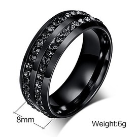 NL10 Mens Womens 8MM Titanium Stainless Steel High Polished 18K Gold Plated Channel Set Cubic Zirconia CZ Promise Engagement Band Unisex Gold Wedding Ring Comfort Fit, Size 6-13 (8, Black)
