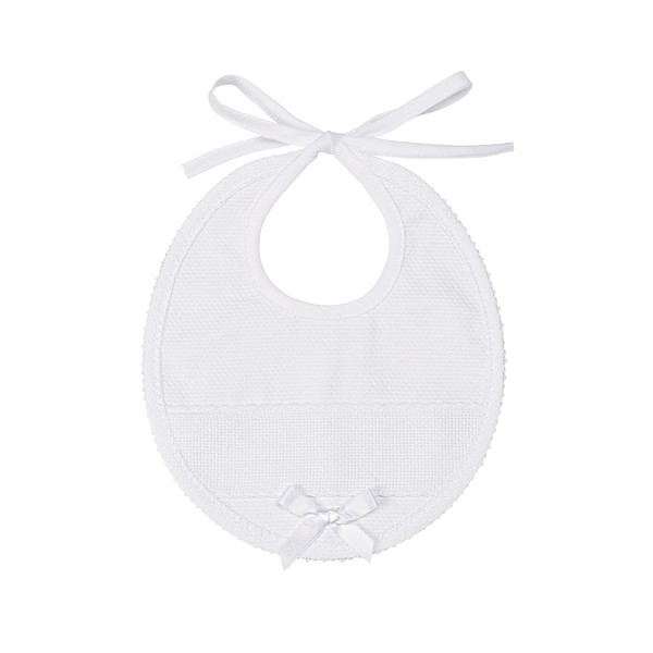 Filet - Elegant bib, made entirely of cotton with Aida linen embroidery, ideal for babies and toddlers, 100% made in Italy, Oval