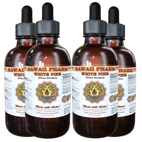 White Pine Liquid Extract, White Pine (Pinus Strobus) Bark Powder Tincture, Herbal Supplement, Hawaii Pharm, Made in USA, 4x4 fl.oz