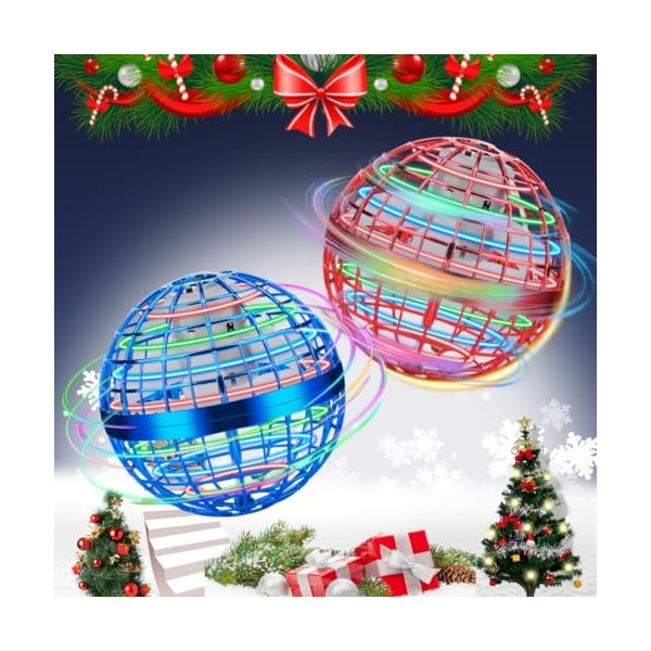2 Pack Flying Orb Ball Toy Flying Space Orb Magic Flying Ball Toy, 360° Rotating Hover Ball Cool Toy, Flying Spinner Toys Space Boomerang Ball with LED Lights for Kids Adult Christmas Birthday Gift