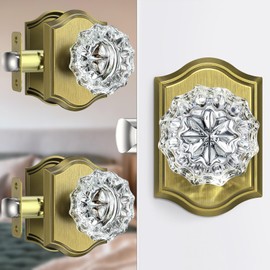 Calzibeno 3 Pack Glass Crystal Door Knobs Interior, Antique Brass Crystal Door Knobs with Lock for Privacy Use, Vintage Crystal Glass Doorknobs for Bedroom Bathroom Interior Doors