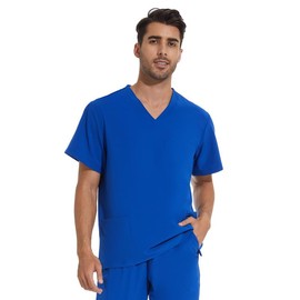 COZYFIT Scrub Top for Men - Stretch V-Neck Scrubs with 3 Pockets, Anti-Wrinkle Scrubs for Men Royal Blue
