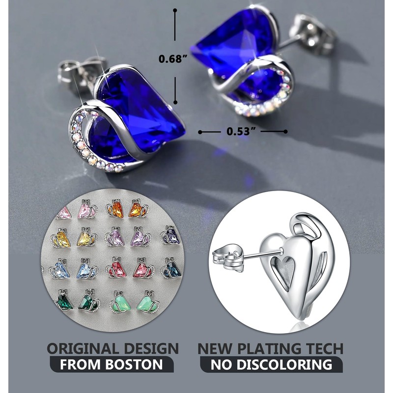 Leafael Birthstone Heart Earrings for Women | Unique Birthstone Earrings