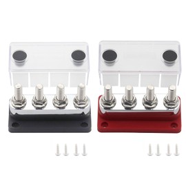 Gloaso Bus Bar Copper 12V-48V DC 600A High Current Busbar Distribution Blocks with 4X 3/8" Posts Electrical Terminals, Heavy Duty Positive& Negative Ground Battery Buss Bars, Red&Black 2 Pack