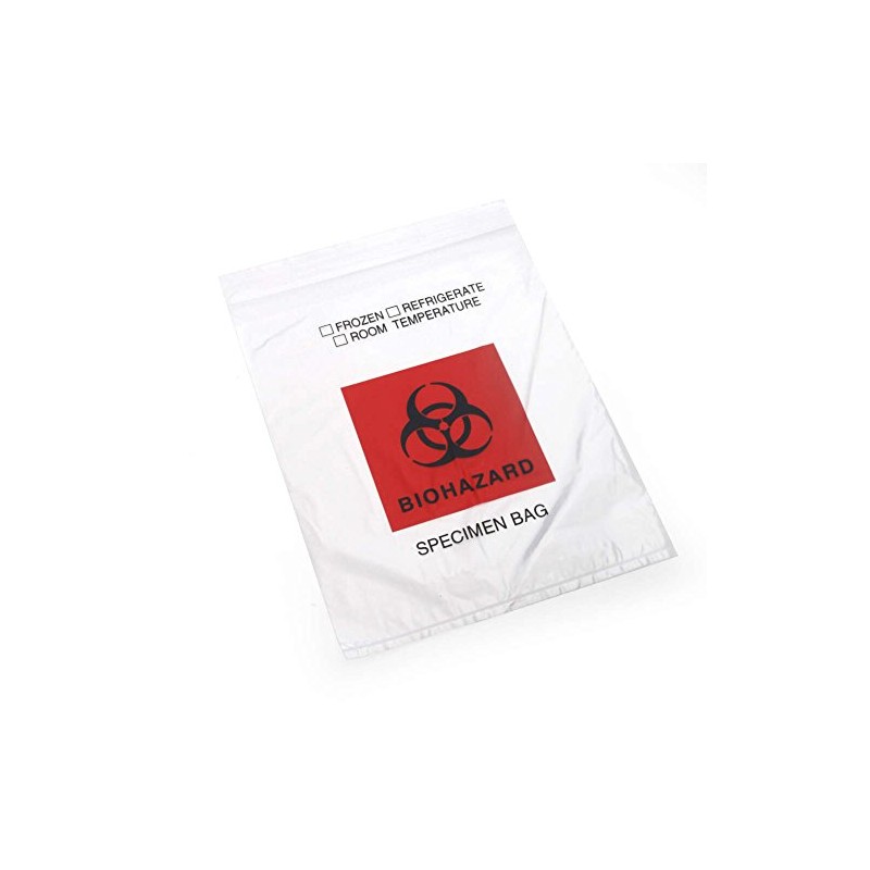 MediChoice Specimen Bag, Biohazard Printed, Zip Closure, Leak Resistant, Polyethylene,