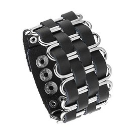 Milakoo Unisex Black Metal Spike Riveter Punk Rock Biker Wide Strap Leather Bracelet Necklace Bracelet Adjustable, Base Metal