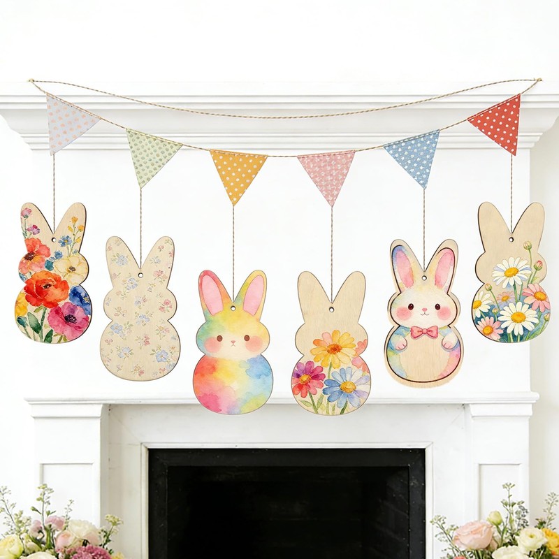 30Pcs 3.5" Wooden Easter Ornaments to Paint Spring Decoration Happy