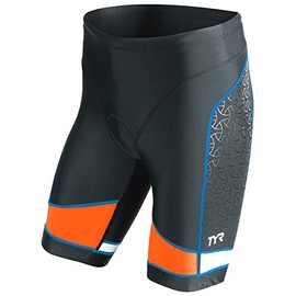 TYR Men's 9" Competitor Triangle Shorts, Black//Blue/Orange, X-Small