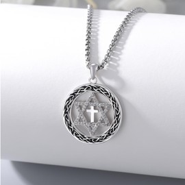 REDSUN Stern von David Halskette 925 Sterling Silber Keltischer Knoten Stern von David Anhänger Kreuz Jüdische Halskette Kreuz Stern von David Schmuck Geschenke für Männer Frauen