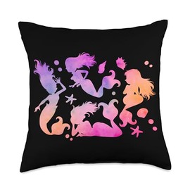 Mermaids Swim Ocean Fins Beach Gift Island Cute Mermaids Throw Pillow, 18x18, Multicolor