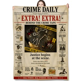 Turamurra True Crime Throw Blanket Gifts for Kids Women, Vintage Crime Scene Newspaper Poster Blankets for Home, Living Room, Bedroom Decor, Flannel Plush 50"x60"