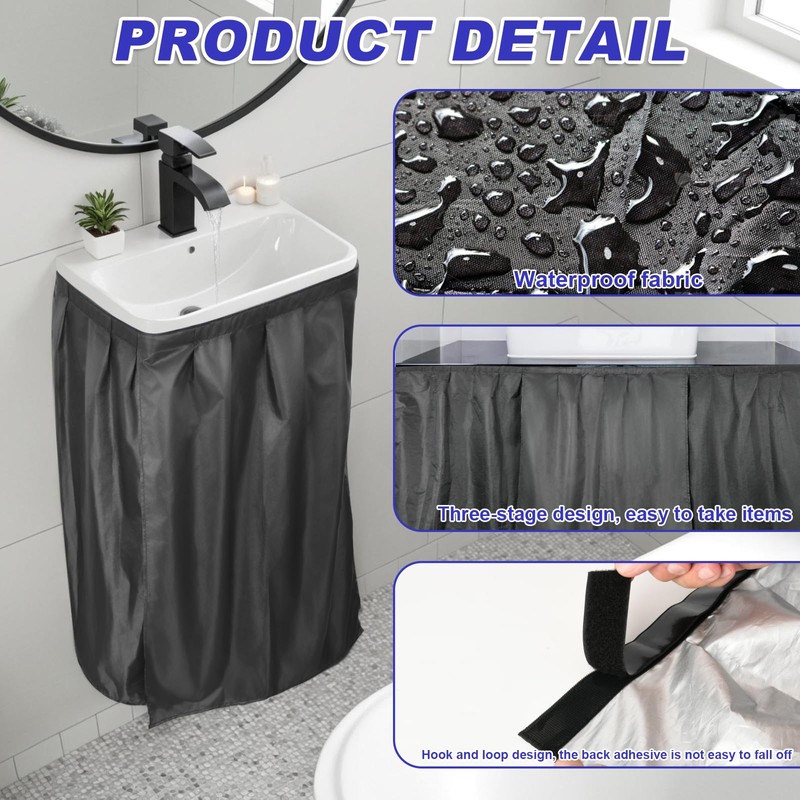 Homakover Sink Curtain, Self Stick Adhesive Waterproof Fabric Under Sink
