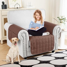 MAXIJIN Waterproof Chair Cover for Dogs Washable, Quilted Chair Seat Cover Sofa Slipcover for Armchair with Side Pockets, Non-Slip Furniture Protector for Pets Kids (Chair, Coffee)
