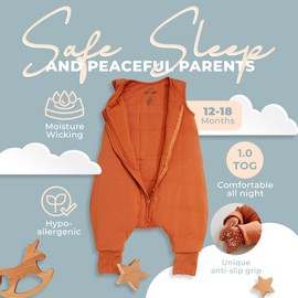 Nyte Nyte baby 1.0 TOG 12-18 Paprika Bamboo Sleep Sack with Feet with Anti-Slip Grip- Toddler Sleeping Sack for Early Walker- Wearable Blanket Newborn Sleep Sacks
