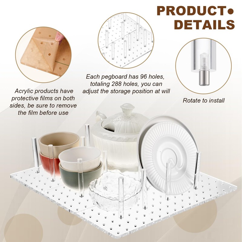 Kigley 3 Pcs Acrylic Pegboard Drawer Organizer with 32 Pegs