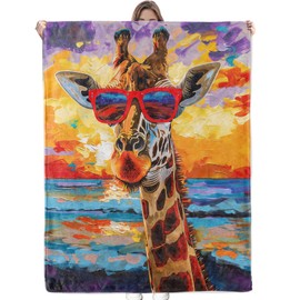 Bidesk Cool Giraffe with Sunglasses Blanket - Ultra Soft & Cozy Flannel Sunset Throw Blankets, Lightweight, Warm & Fuzzy, Perfect for Couch, Bed, Travel & Outdoor Use, for Men Women Adults 60"x50"
