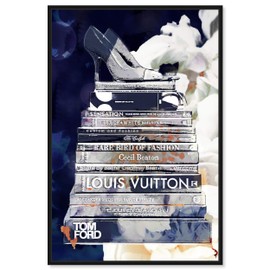 The Oliver Gal Artist Co. Fashion and Glam Framed Wall Art Canvas Prints 'Deep Thoughts' Books Home Décor, 24" x 36", Blue, White