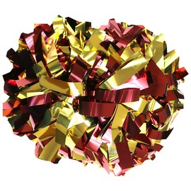 Danzcue 6 Inches Metallic Cheerleading Pom Pom with Baton Handle Pack of 2 (One Size, Maroon-Gold)