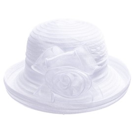 Lawliet Ladies Womens Gatsby Style Organza Floral Summer Sun Foldable Packable Cloche Bucket Derby Ascot Hat (White), One Size