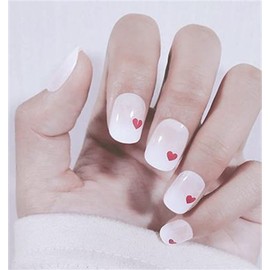 Vemalo Press on Nails-Short Heart Fake Nails White Stick on Nails Square False Nails Accessories for Women 24pcs