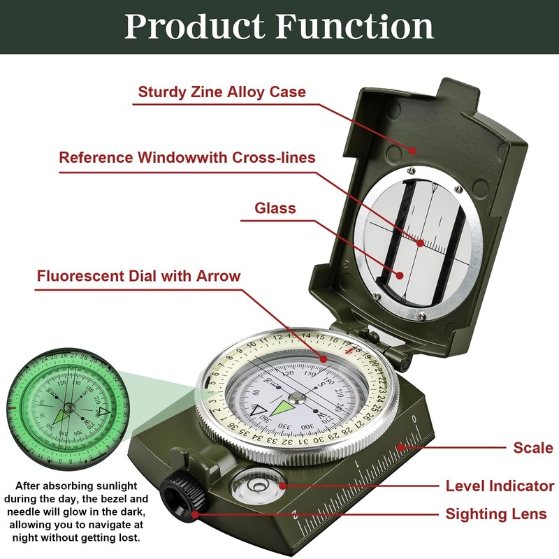 Compasses，Hiking Compass for Survival with ，Waterproof Durable and Pocket-SizedTactical Survival