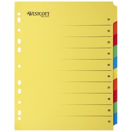 Westcott Folder Register for A4 Plastic Wallets | Extra-Wide Binder Divider Sheets for A4 Punched Pockets | 10 Coloured tabs as Folder Organiser | Robust 230g/m² with Euro Punching | E-1733313 00