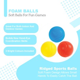 Navoys Navoys Pack of Three Soft Ball Set for Children - 70mm Soft Foam Tennis or Cricket Balls, Soft Balls for Children's Games, Sponge Ball for Kids Playtime - Comes in Blue, Yellow and Red