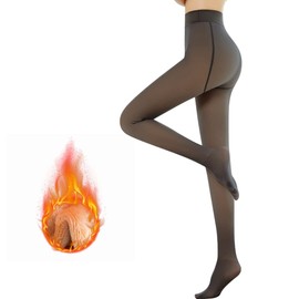 Aomig Women's Winter Thermal Tights, Fake Translucent Tights for Women, High Waist Warm Fleece Tights, Women's Legs, Slimming Slim Thermal Tights (Black (300 g for -5 ~ 10 ℃))