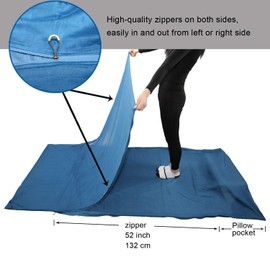 Browint Silk/Cotton Travel Sheet with Double Zippers, 87"x43" Extra Wide Sleep Sheet with Pillow Pocket for Hotel, Lightweight Sleeping Bag Liner for Camping, Sack, Traveler Rectangular