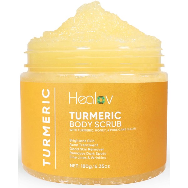 Turmeric Body Scrub - Skin Brightening Face & Body Scrub with Turmeric - All-Natural Exfoliating Turmeric Body Scrub for Hyperpigmentation - Turmeric Scrub Boosts Circulation & Removes Toxins
