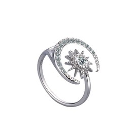 Izpack CZ Sun Moon Open Statement Ring Crystal Cubic Zirconia Crescent Moon Adjustable Finger Bands Promise Engagement Wedding Band Eternity Rings Minimalist Christmas Jewelry Gifts for Women