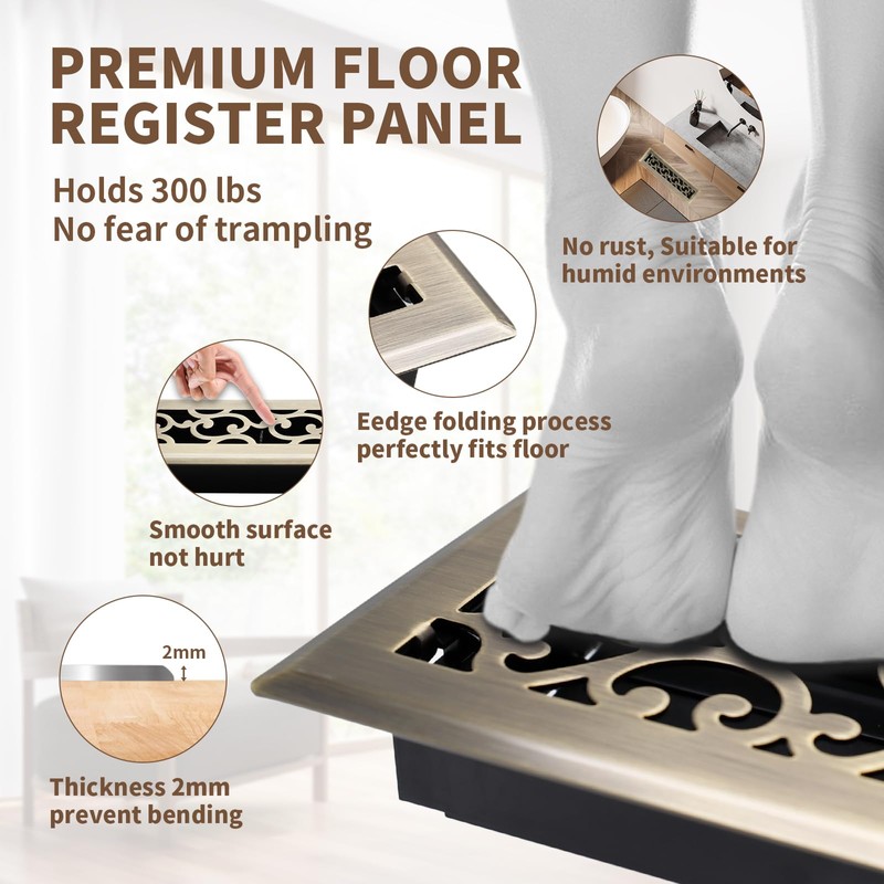 SANYCASA 2x12 Inches Air Floor Vents Register Ease Adjust Air