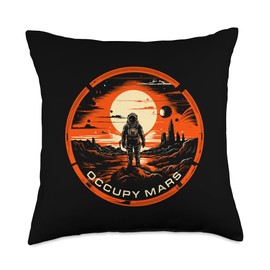 Retro Rockets Space Exploration Apparel Occupy Mars Terraforming T-Shirt Throw Pillow, 18x18, Multicolor