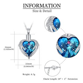Cremation Jewelry Angel Wing Heart Urn Necklace for Ashes for Women Memorial Human Pet Ashes Pendant
