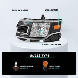 TUSDAR OE Style Headlight Assembly Replacement for 2013-2019 Ford Flex Halogen Headlamp (Left Driver Side)