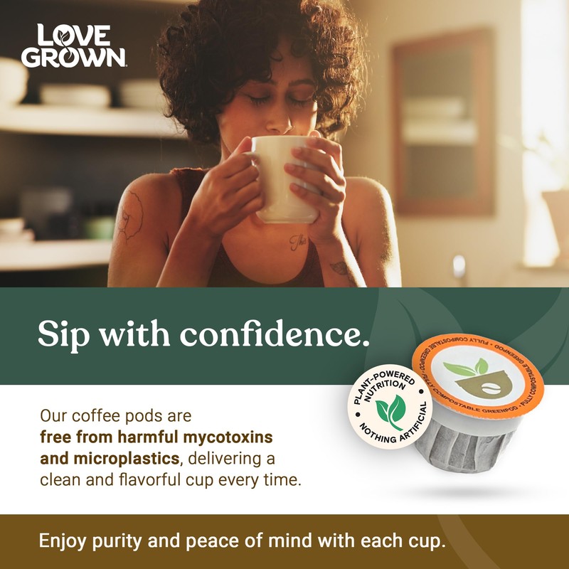 Love Grown Compostable Coffee Pods - Compatible with Single-Serve Brewing