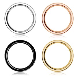 Anillo de Nariz de Aro para Mujeres y Hombres, Kucheed 316L Acero Quirúrgico Sleeper Pendientes de Aro Septum Clickers Anillo de Segmento con Bisagras Piercing de Lóbulo Ring Jewelry (20G 10mm)