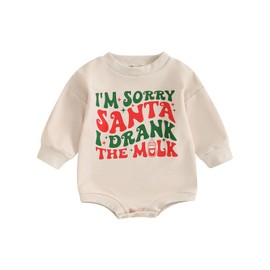 Ayalinggo - Mameluco de Papá Noel con cuello redondo y estampado de cuello redondo para bebé y niña, Caqui Leche, 12-18 Meses