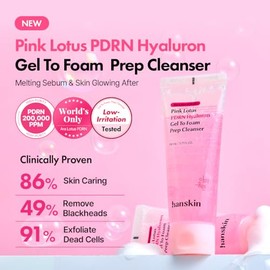 Hanskin PDRN Hyaluron Gel a espuma limpiador de preparación – 200,000 ppm vegano Pink Lotus PDRN Face Wash | Limpiador hidratante de bajo pH para una 