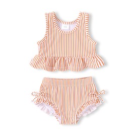 HAPPYMA Baby Swimsuit Toddler Girl Bathing Suit Summer Stripe Bikini Set Beach Two Piece Swim Wear (Orange, 4-5T)