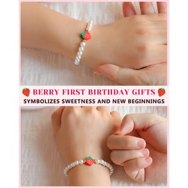 PINKDODO 1 Year Old Girl Gifts 1st Berry First Birthday Decorations Girl Gift Presents Strawberry Bracelet for Kids