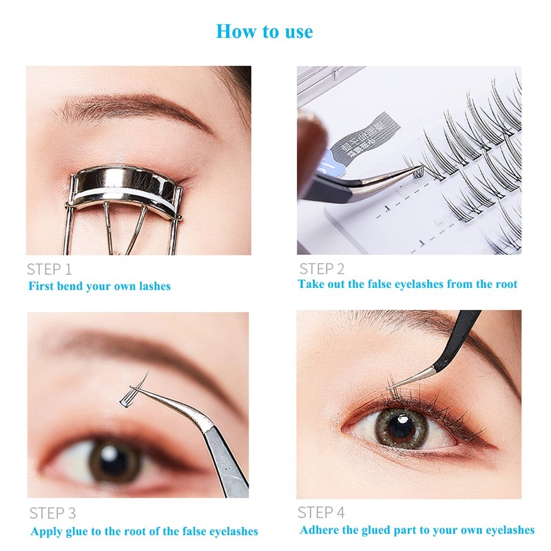 Manga Lashes Natural False Eyelashes Wispy Individual, 3D-C-6~12mm Cluster Lashes