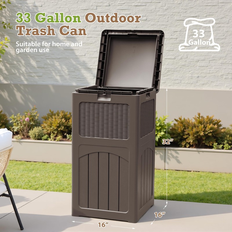 Homall 35 Gallon Outdoor Trash Can, Garbage Can with Lid,