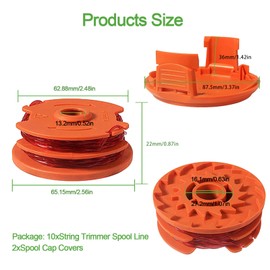 dcvbny WA0007 16ft 0.065" Grass Trimmer Replacement Spool Line Weed Eater Dual Line Spool String for Worx WA0007 WG116 WG119-10 Spool & 2 Trimmer Caps