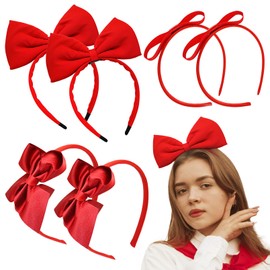 Aswitnove 6 Pcs Bow Headbands for Women Grosgrain Ribbon Red Hair Bow Knot Hair Hoop Cute Hair Accessories for Women Christmas Birthday Cosplay Style B