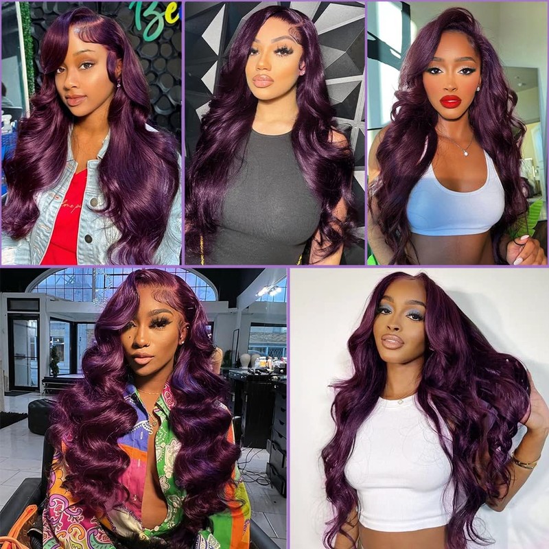 20 Inch Deep Purple Lace Front Wigs 13X4 Dark Burgundy