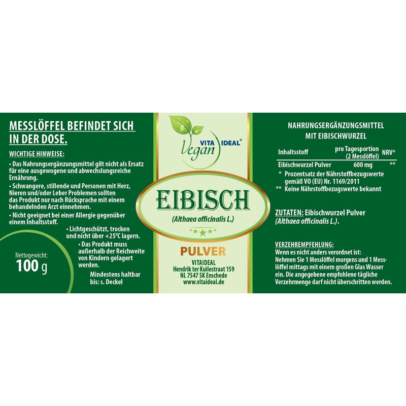 VITAIDEAL VEGAN® Marshmallow Root Powder 100 g with Measuring Spoon,