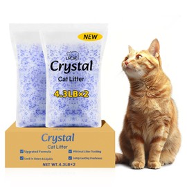 LMJP Crystal Cat Litter with Powerful Odor Control, Non-Clumping, Lasts Up to 2 Months, 8.6lb, Rapid Water Absorption, Unscented & Low Tracking Lightweight Blue & White Silica