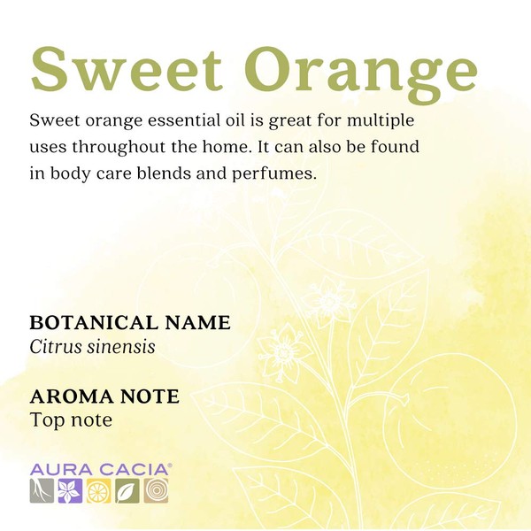 Aura Cacia 100% Pure Sweet Orange Essential Oil | GC/MS Tested for Purity | 60 ml (2 fl. oz.) | Citrus sinensis